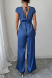 Summer V-Neck Short Sleeved Wide Leg Jumpsuit