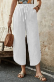 Summer Cotton Linen Drawstring Cropped Pants