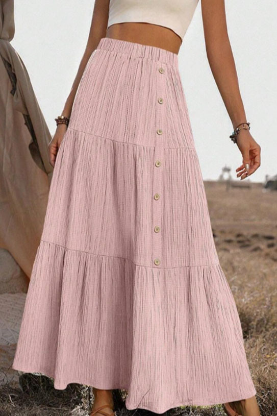 Solid Color Summer High Waisted Button Up Skirt