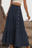 Solid Color Summer High Waisted Button Up Skirt