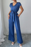 Summer V-Neck Short Sleeved Wide Leg Jumpsuit