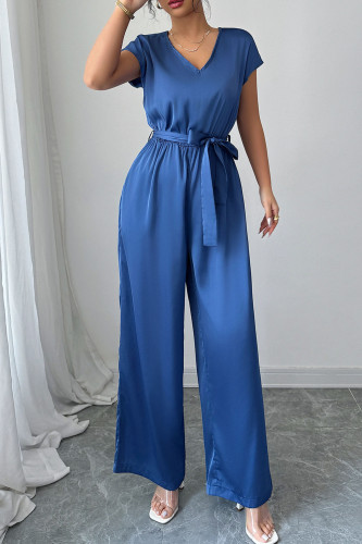 Summer V-Neck Short Sleeved Wide Leg Jumpsuit