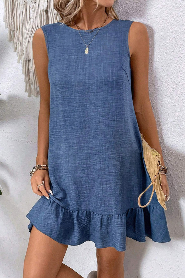 Summer Solid Color Ruffled Seeveless Dress