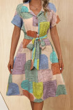 Geometric Print Lapel Short Sleeve Shirt Dress