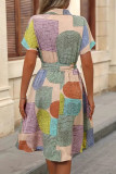 Geometric Print Lapel Short Sleeve Shirt Dress