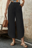 Summer Cotton Linen Drawstring Cropped Pants