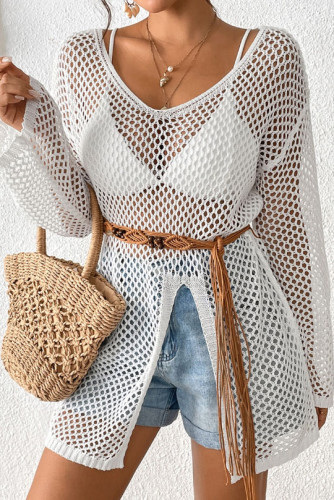 Summer Long Sleeved Split V-Neck Beach Cover Shirt