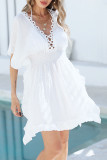 Tassel Short Sleeved Hollowed Out Beach Dress