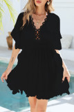 Tassel Short Sleeved Hollowed Out Beach Dress