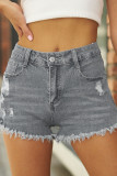 Summer Ripped Tassel Elastic Denim Shorts