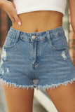 Summer Ripped Tassel Elastic Denim Shorts