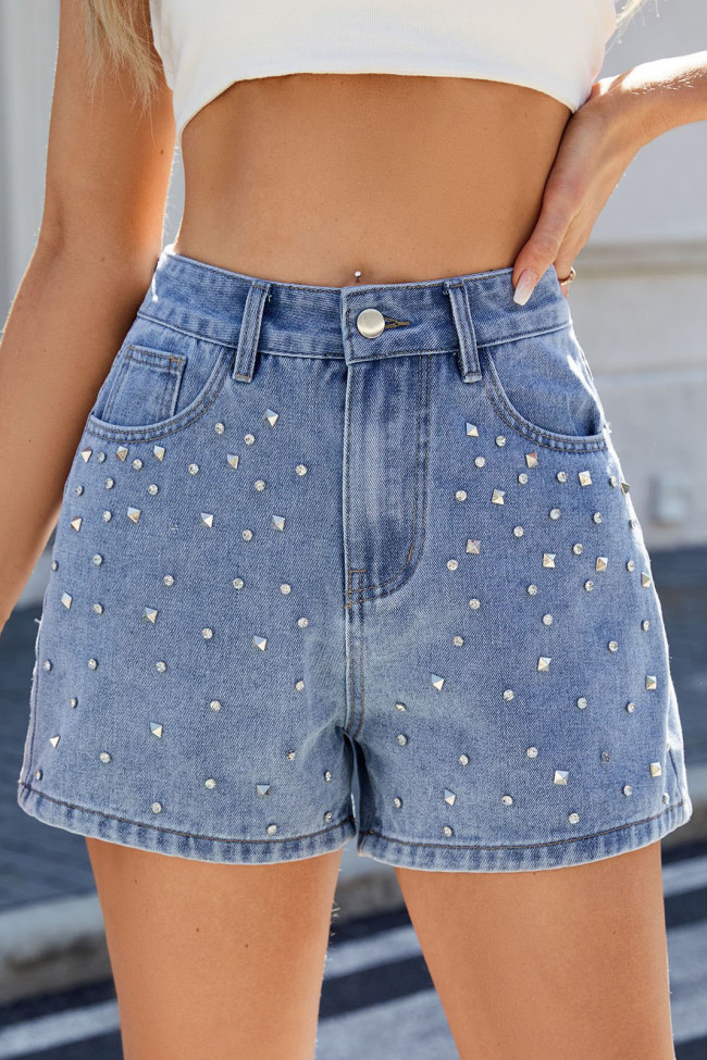 Summer Nail Bead Slimming Denim Shorts