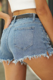 Summer Ripped Tassel Elastic Denim Shorts
