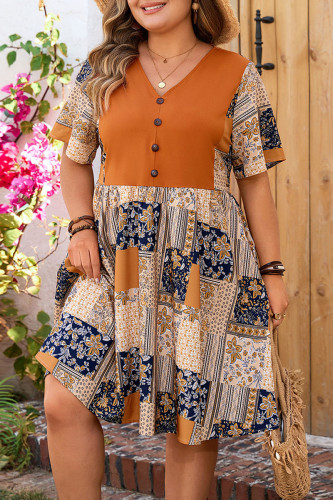 Bohemian Large Size V-Neck Short Sleeved Dress