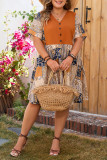 Bohemian Large Size V-Neck Short Sleeved Dress