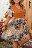 Bohemian Large Size V-Neck Short Sleeved Dress