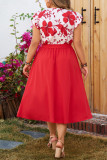 Large Size Printed Short Sleeved Tied Dress