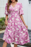 Summer V-Neck Waist Cinched Printed Dress