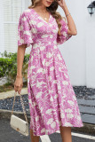Summer V-Neck Waist Cinched Printed Dress