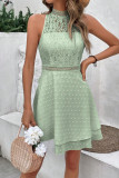 Summer Swiss Dot Hollow Lace Sleeveless Dress