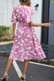 Summer V-Neck Waist Cinched Printed Dress