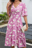 Summer V-Neck Waist Cinched Printed Dress