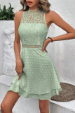Summer Swiss Dot Hollow Lace Sleeveless Dress