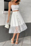 Solid Color High Waisted Lace Hollow Skirt