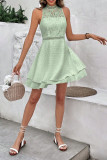 Summer Swiss Dot Hollow Lace Sleeveless Dress