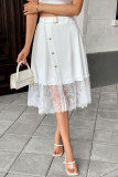 Solid Color High Waisted Lace Hollow Skirt