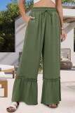 Solid Color High Waisted Drawstring Wide Leg Pants