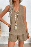 V-Neck Sleeveless Vest Shorts Two-Piece Set