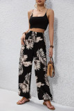 Leaf Pattern Printed High Waisted Pants