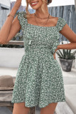 Bohemian Ruffle Print Square Neck Dress