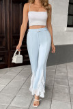 High Waisted Lace Solid Color Flared Pants