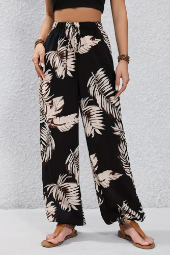 Leaf Pattern Printed High Waisted Pants