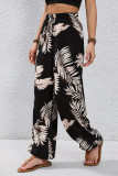 Leaf Pattern Printed High Waisted Pants