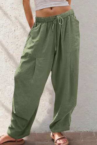 Solid Color Drawstring Loose Pocket Straight Leg Pants