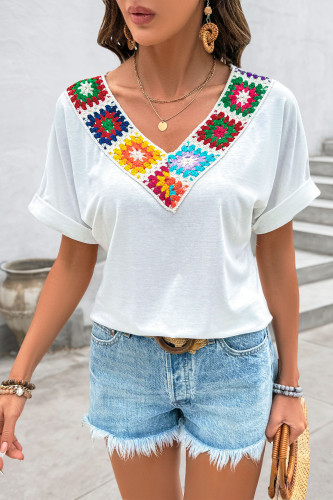 V-Neck Ethnic Style Short Sleeved T-Shirt
