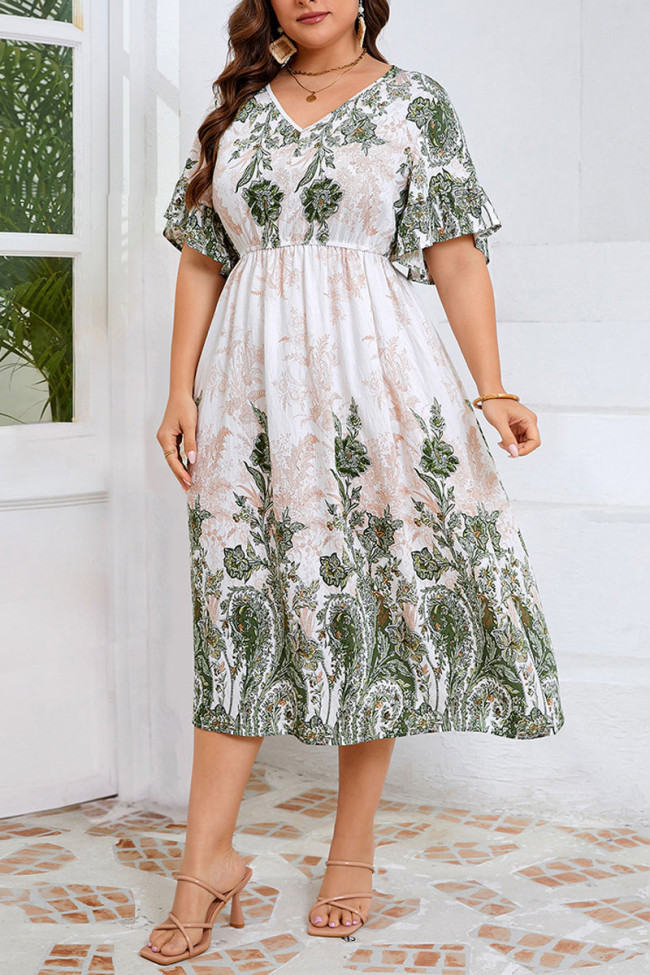 Large Size V-Neck Short Sleeved Dress