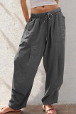 Solid Color Drawstring Loose Pocket Straight Leg Pants