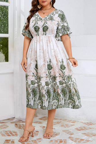 Large Size V-Neck Short Sleeved Dress