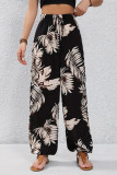 Leaf Pattern Printed High Waisted Pants