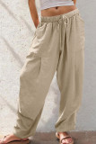 Solid Color Drawstring Loose Pocket Straight Leg Pants
