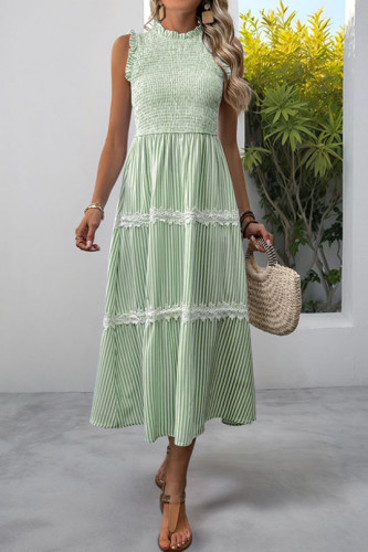 Summer Ruffled Sleeveless Striped Print Dress