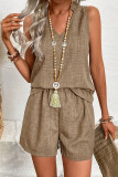 V-Neck Sleeveless Vest Shorts Two-Piece Set