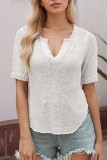 Hollow Solid Color V-Neck Short Sleeved T-Shirt