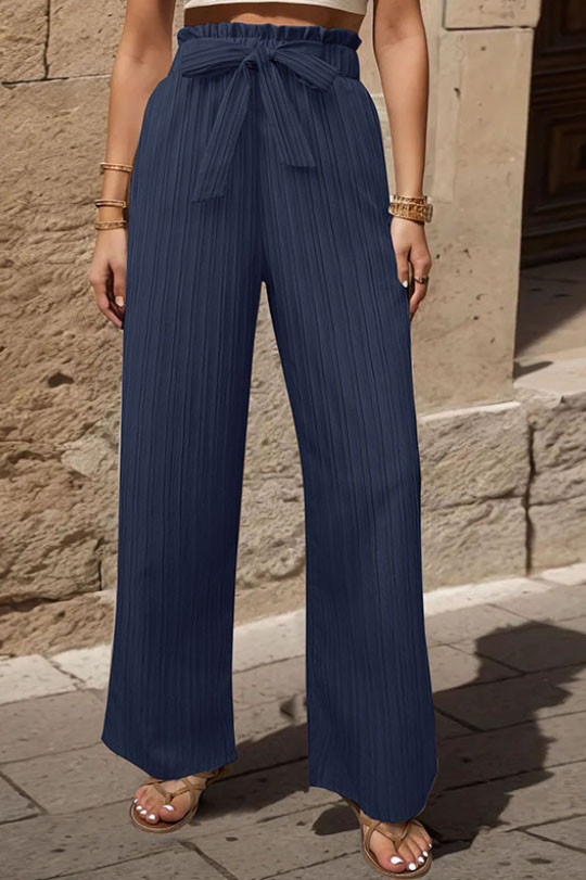 Summer Bow Tie Solid Color Wide Leg Pants