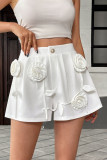 Solid Color Three-Dimensional Flower Elastic Waist Shorts