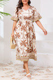 Large Size V-Neck Flared Short Sleeved Dress